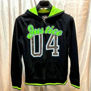 Justice Althletics Black and Lime Green Zip Up Hoodie
